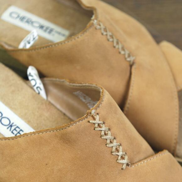 Vintage Cherokee Suede Leather Heel Slide Platform Sandal Y2K - Picture 4 of 9